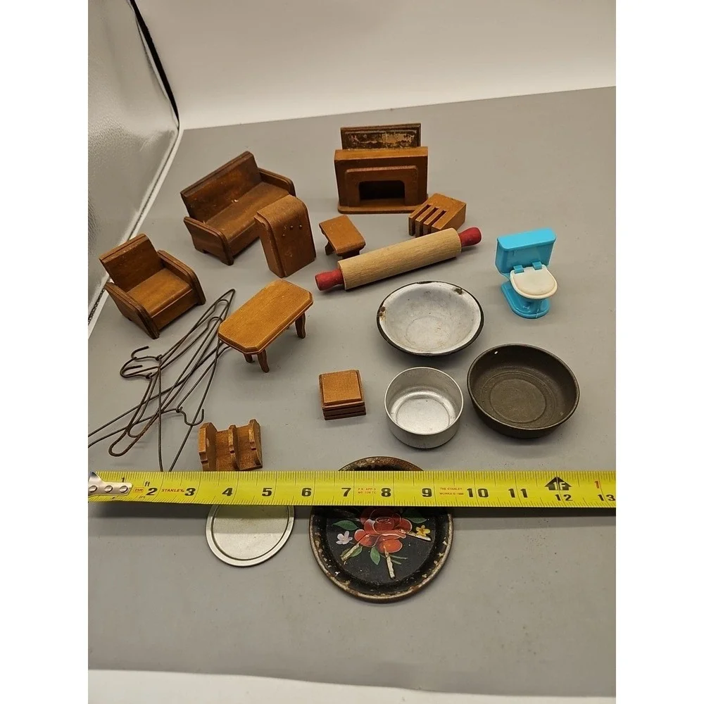 Lot Of 25‎ Vintage Wood Dollhouse Furniture For Crafting Tables Chairs Etc.